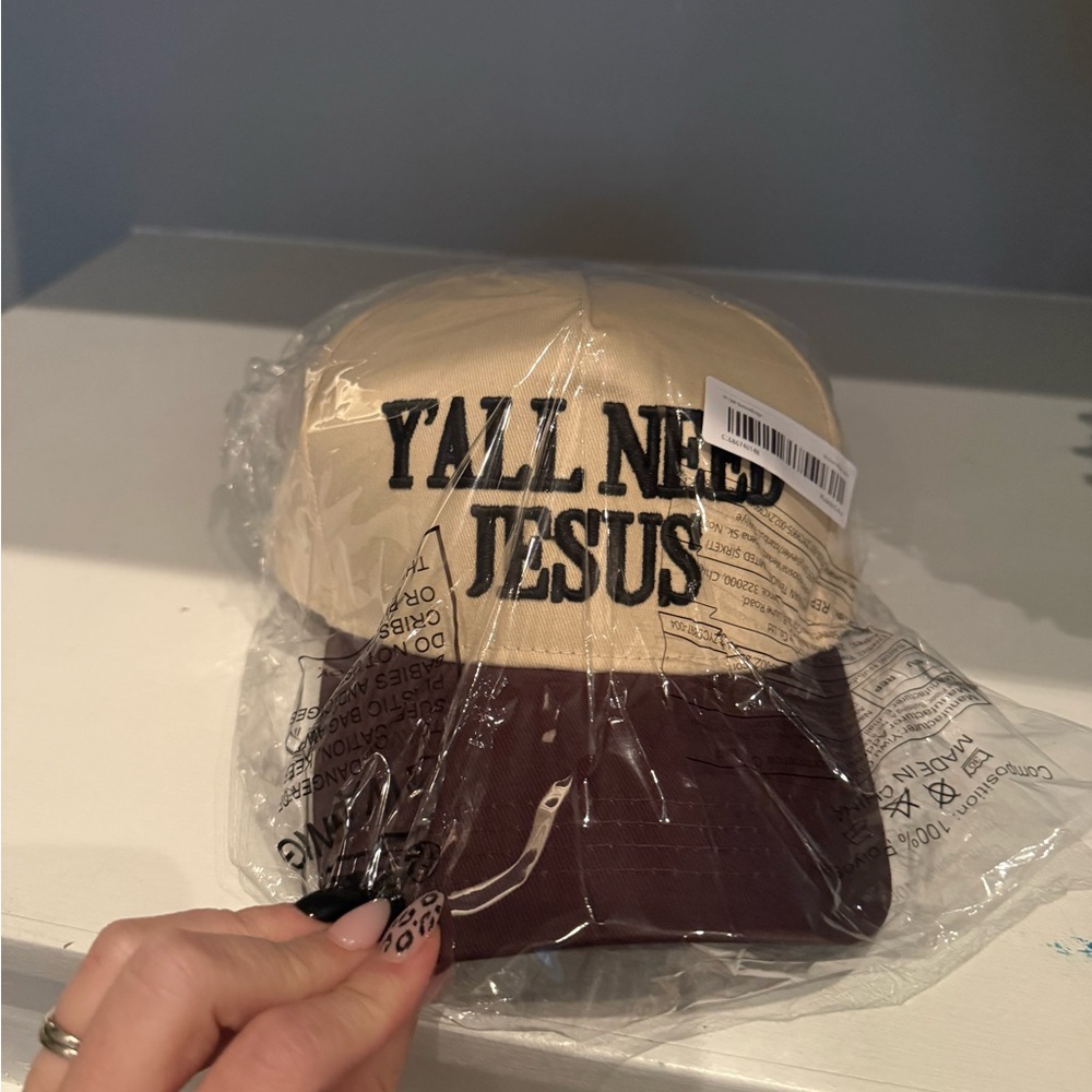Tan and Brown Cap with 'Y'ALL NEED JESUS' Embroidery